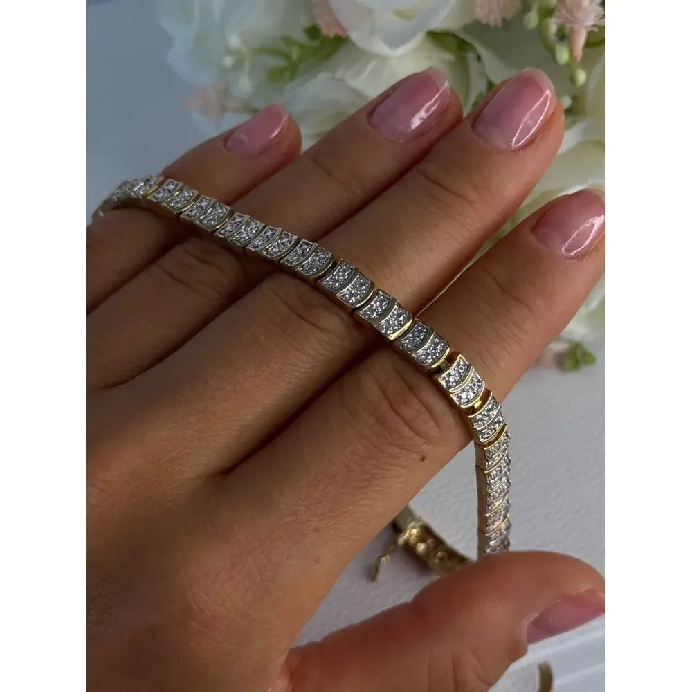 Charming 925 Sterling Silver Gold Plated Bracelet Length 8 Inch